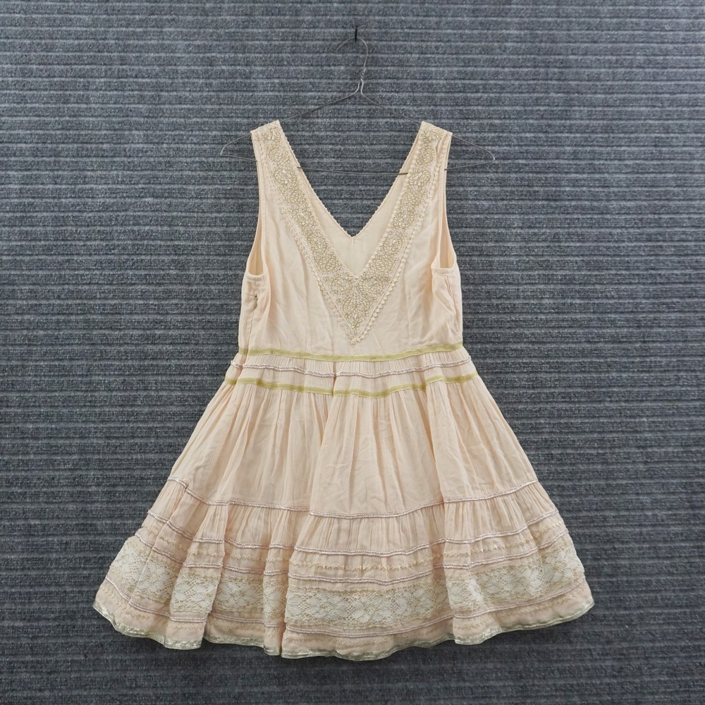 Free People Mini Dress Womens Size 6 Peach Lace Embroidered Boho Fit Flare